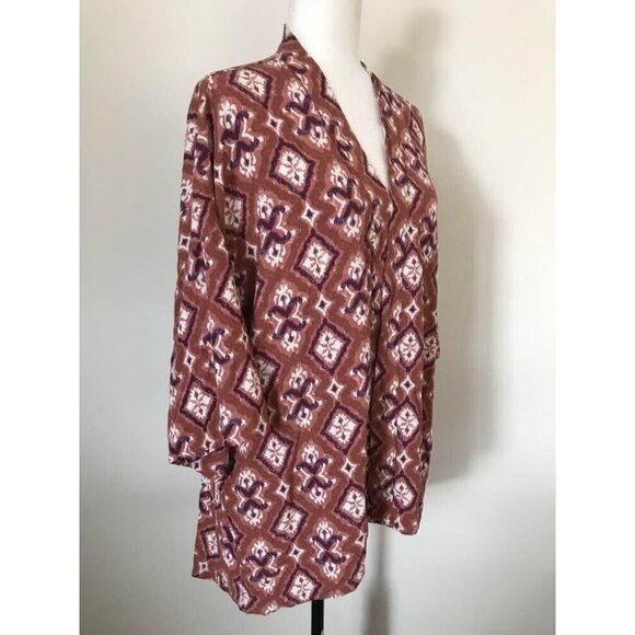 KNOX ROSE Kimono Cardigan Top Size XL/XXL Rust Pink Boho Pattern 100% Rayon - Picture 3 of 8